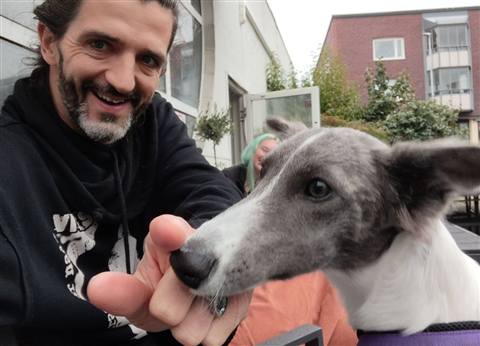 Viktor Pekar and his dog Laika